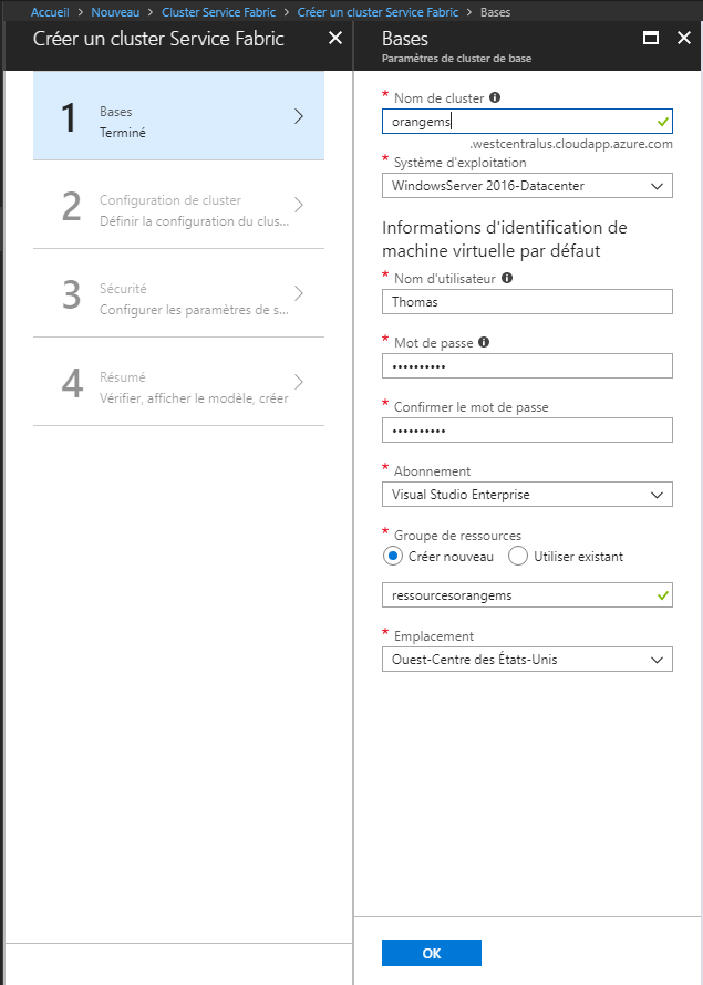 1 3 - Création d'un cluster Azure Service Fabric (Portal mode)