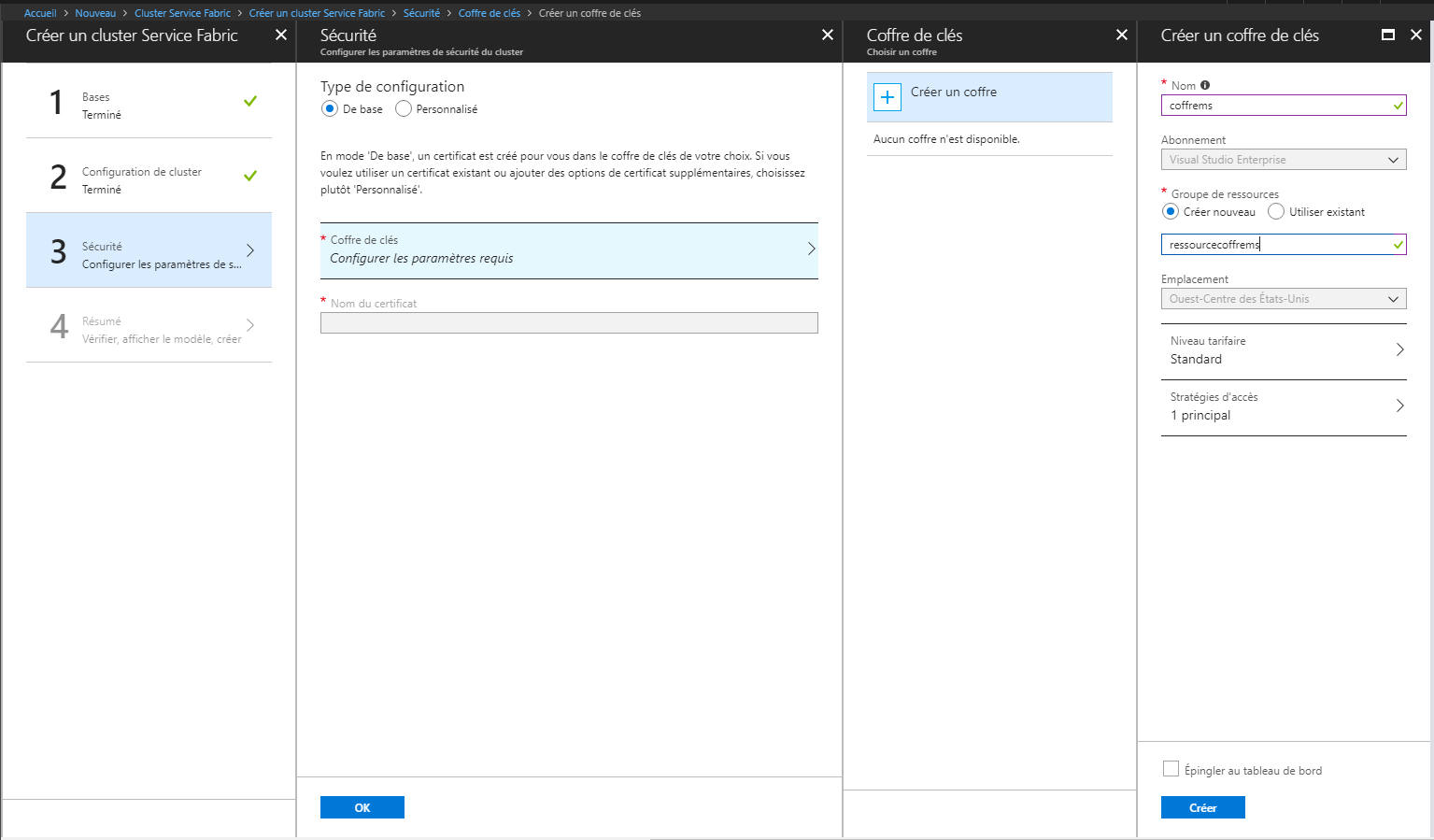 3 1 - Création d'un cluster Azure Service Fabric (Portal mode)