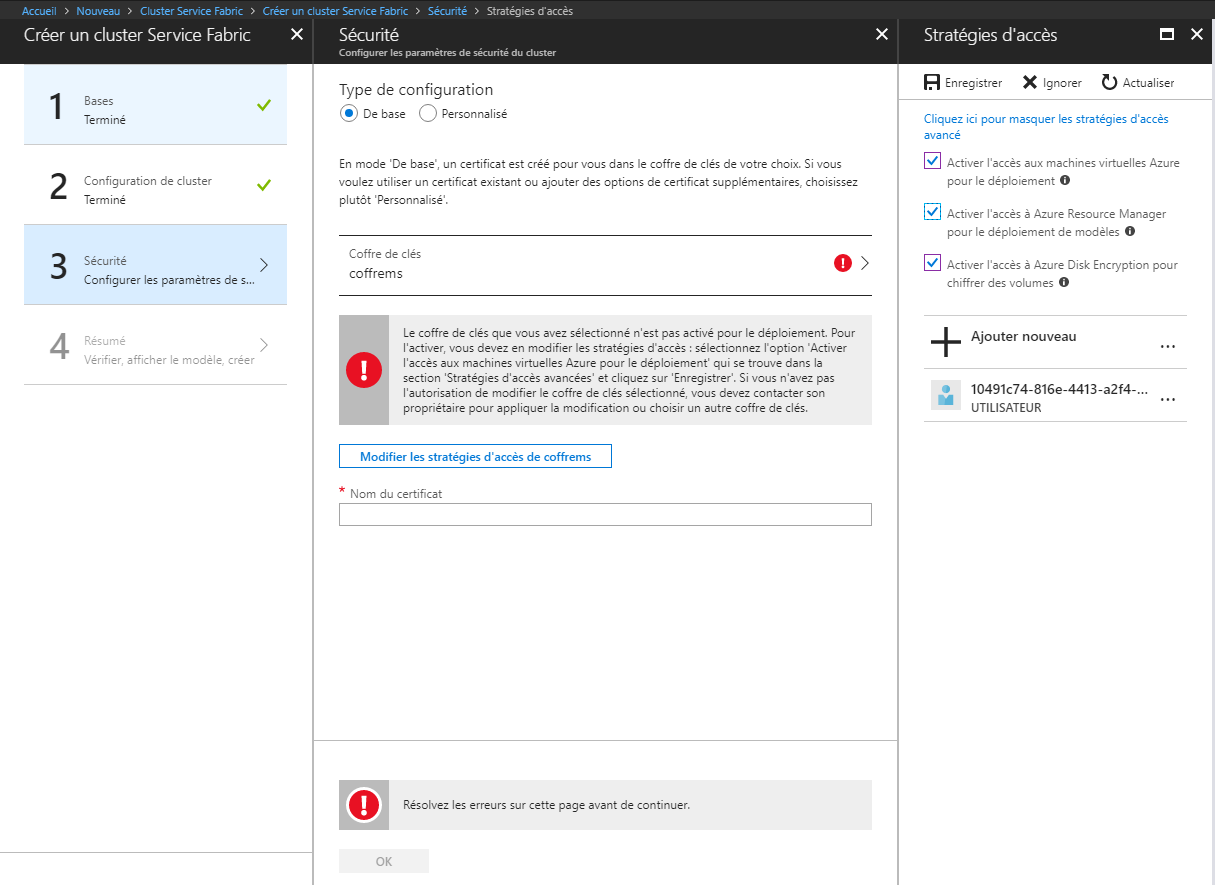 4 1 - Création d'un cluster Azure Service Fabric (Portal mode)